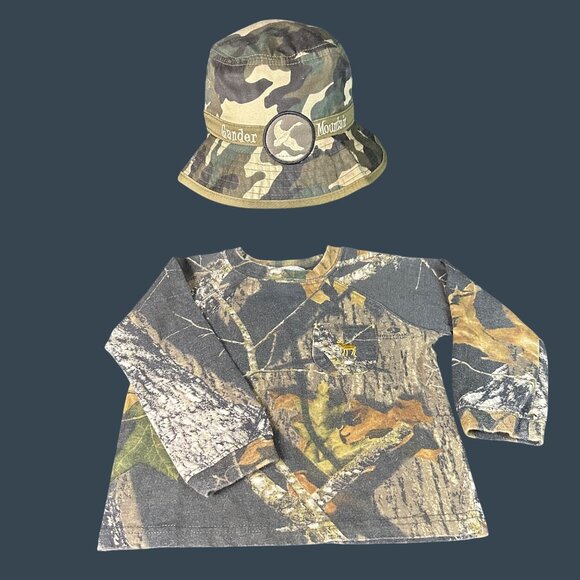 Camo Toddler Boys 3T Long Sleeve Hunting Shirt & Reversible Bucket Hat Adorable - Picture 1 of 12